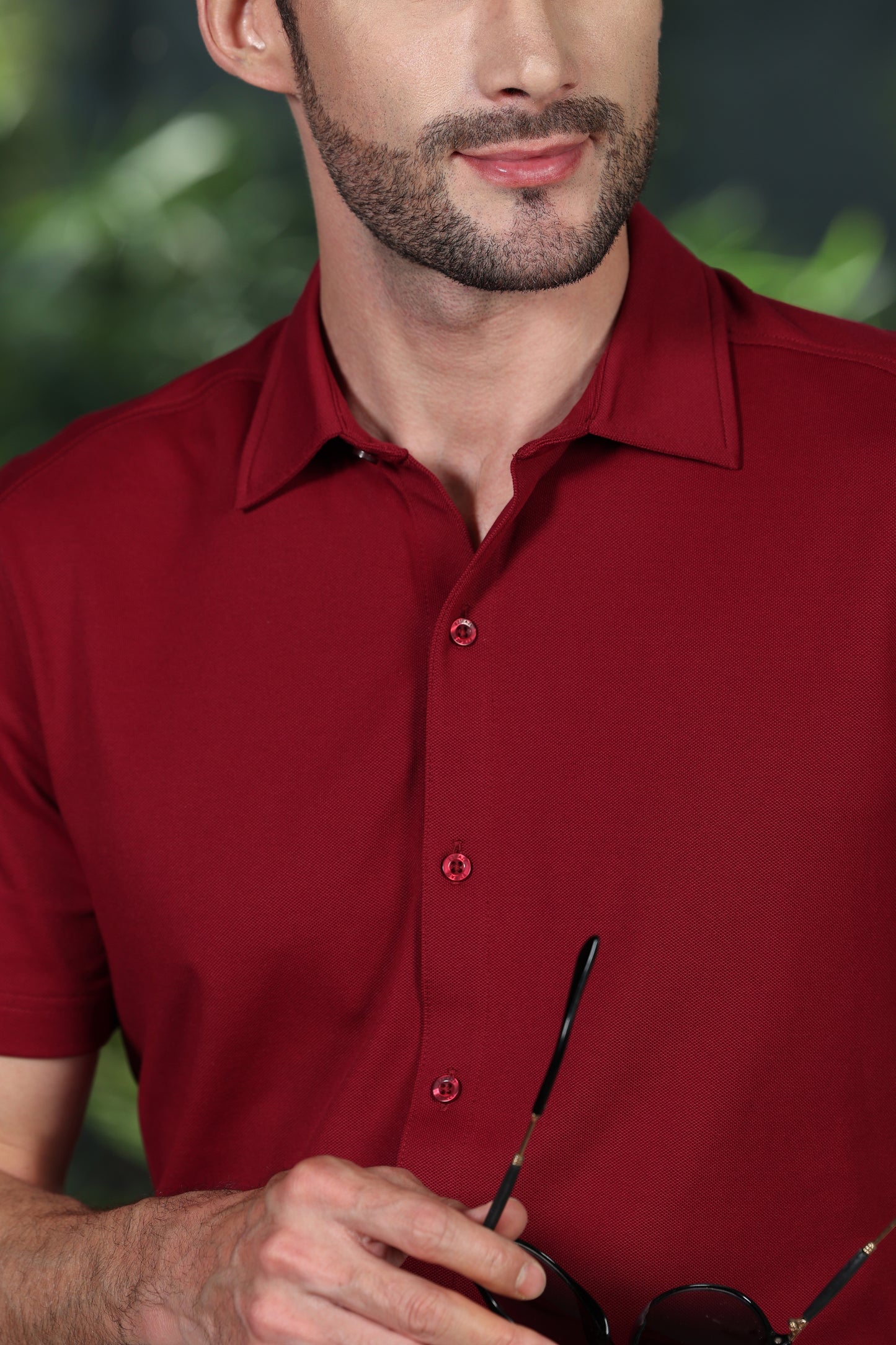 Knitique Men's All Day Half Sleeve Shirt - Regular Fit Cotton Rich Tri-Blend Fabric - Bordeaux Maroon