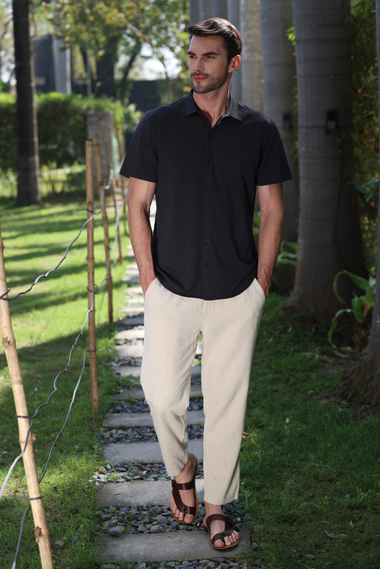 Knitique Men's All Day Half Sleeve Shirt - Regular Fit Cotton Rich Tri-Blend Fabric - Fossil Grey