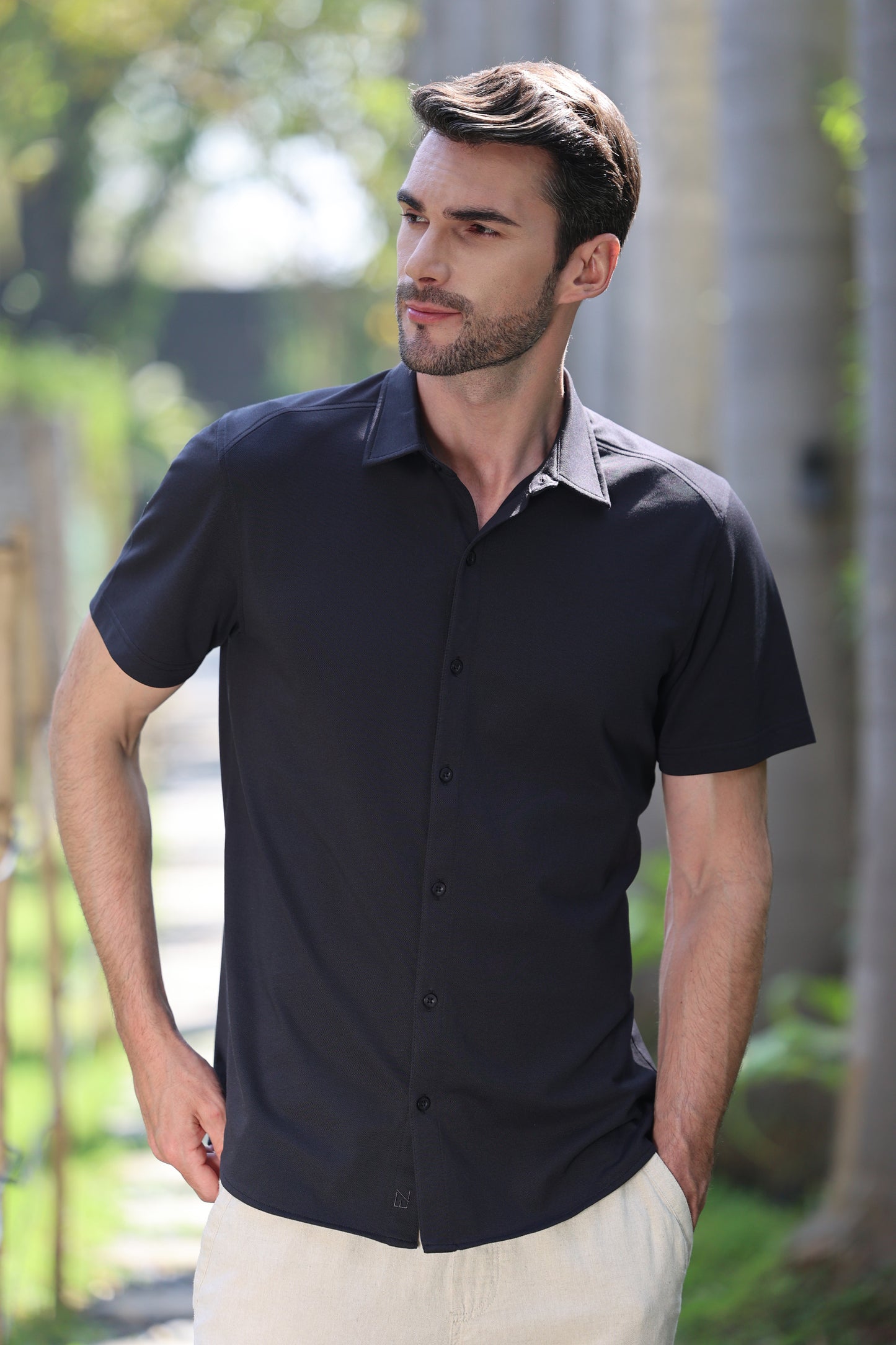 Knitique Men's All Day Half Sleeve Shirt - Regular Fit Cotton Rich Tri-Blend Fabric - Fossil Grey