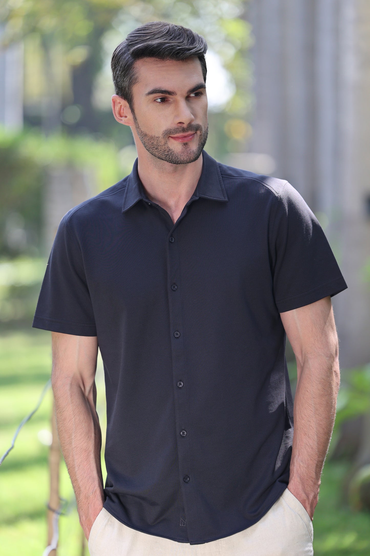 Knitique Men's All Day Half Sleeve Shirt - Regular Fit Cotton Rich Tri-Blend Fabric - Fossil Grey