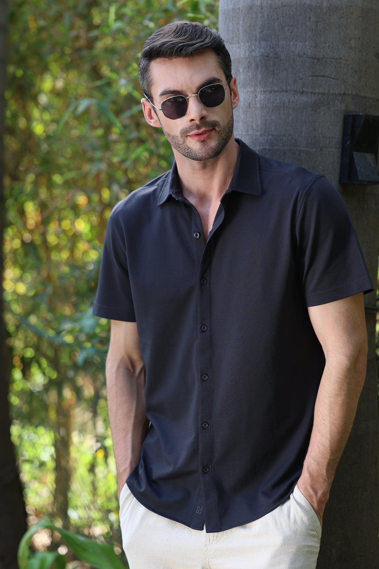 Knitique Men's All Day Half Sleeve Shirt - Regular Fit Cotton Rich Tri-Blend Fabric - Fossil Grey