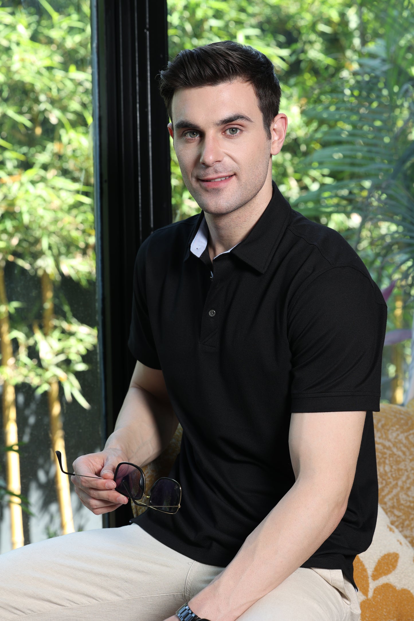 Knitique Men's Luxury Polo T-Shirt - Regular Fit Cotton Rich Tri-Blend Fabric - Ebony Black