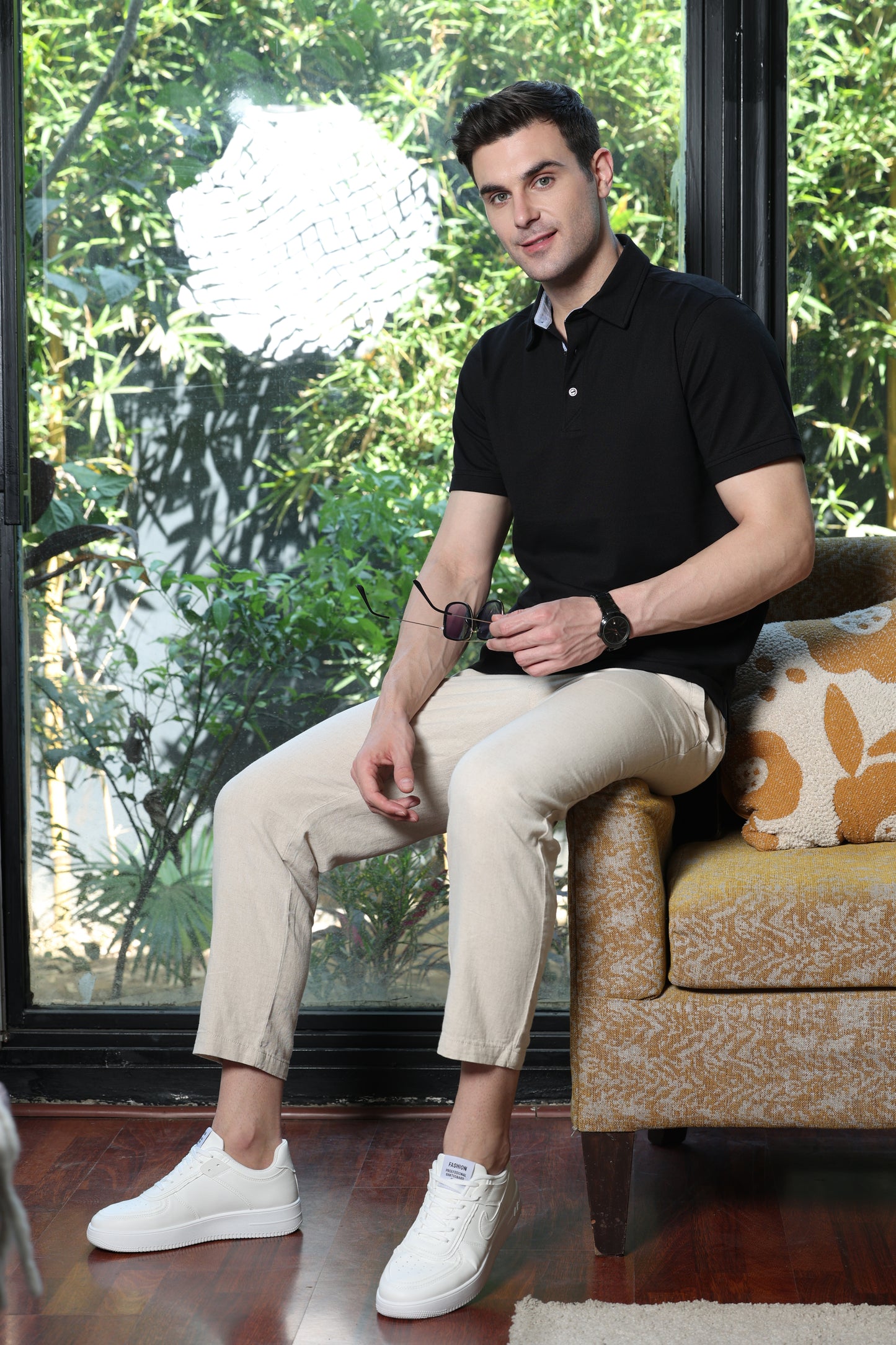 Knitique Men's Luxury Polo T-Shirt - Regular Fit Cotton Rich Tri-Blend Fabric - Ebony Black