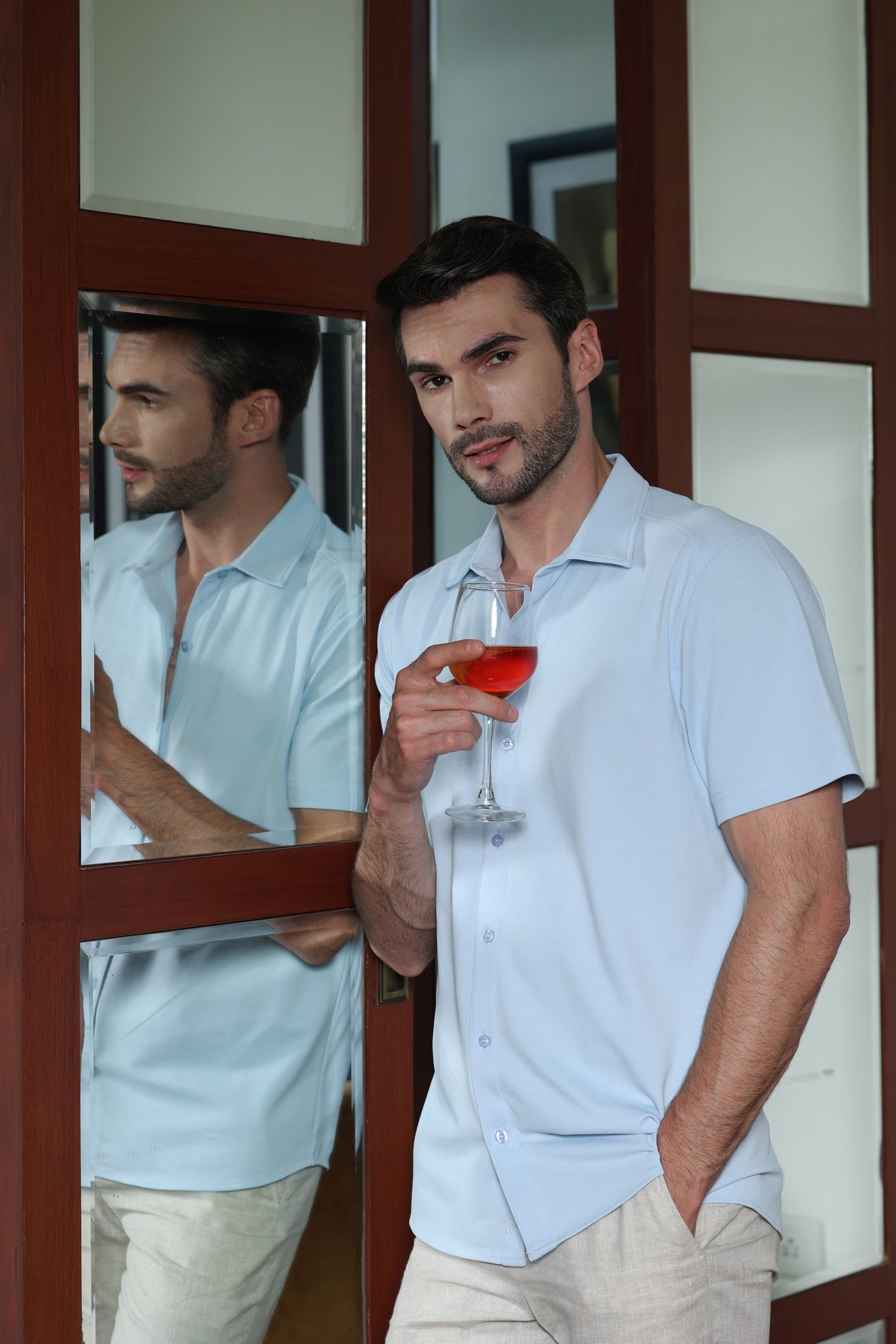 Knitique Men's All Day Half Sleeve Shirt - Regular Fit Cotton Rich Tri-Blend Fabric - Celeste Powder Blue