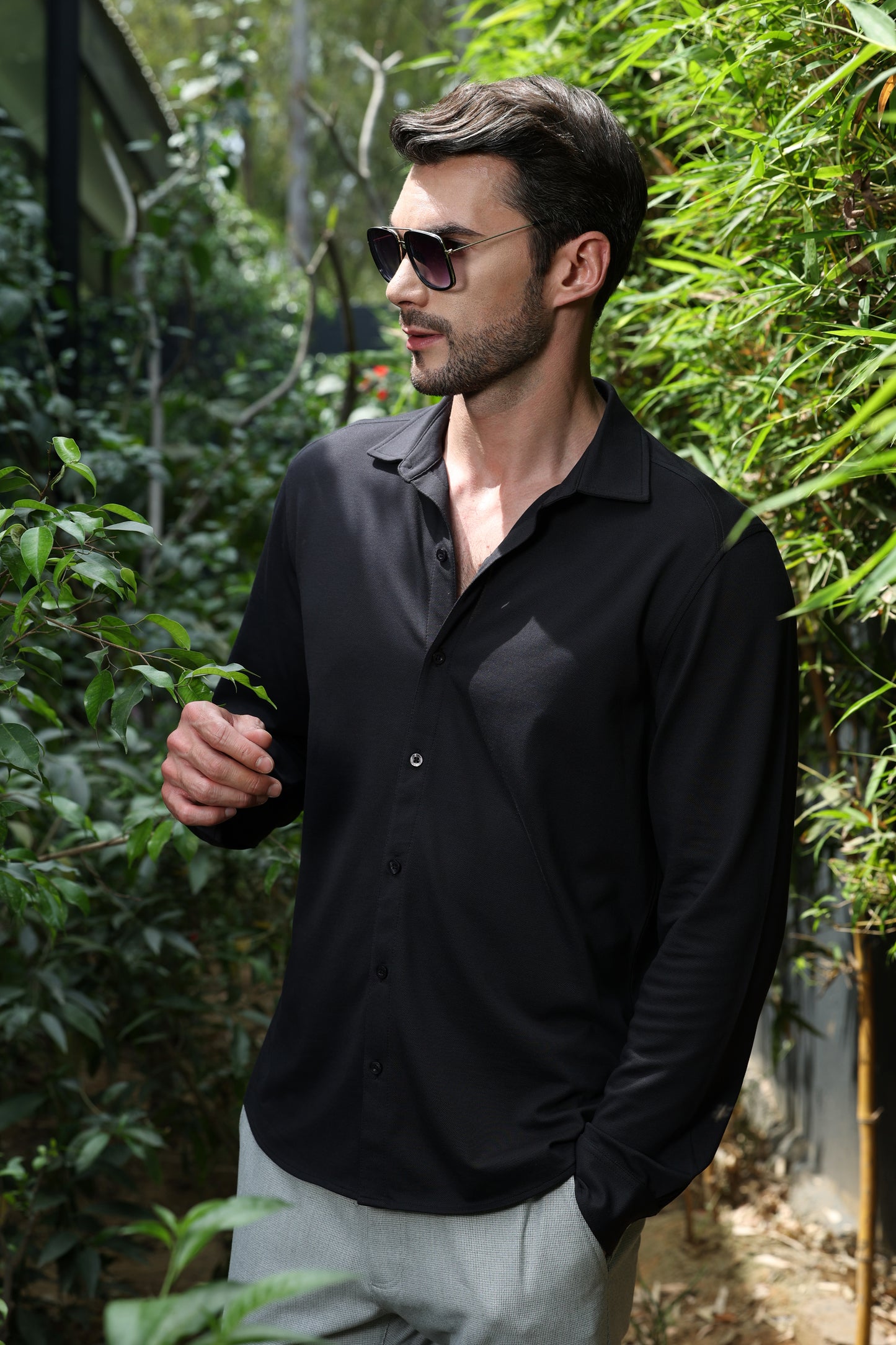 Knitique Men's All Day Full Sleeve Shirt - Regular Fit Cotton Rich Tri-Blend Fabric - Fossil Grey