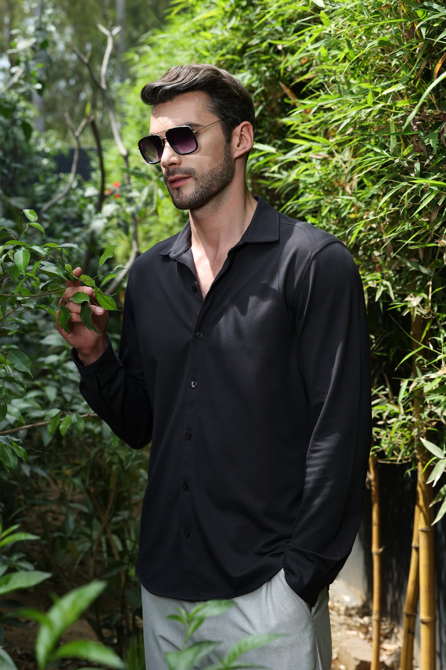 Knitique Men's All Day Full Sleeve Shirt - Regular Fit Cotton Rich Tri-Blend Fabric - Fossil Grey