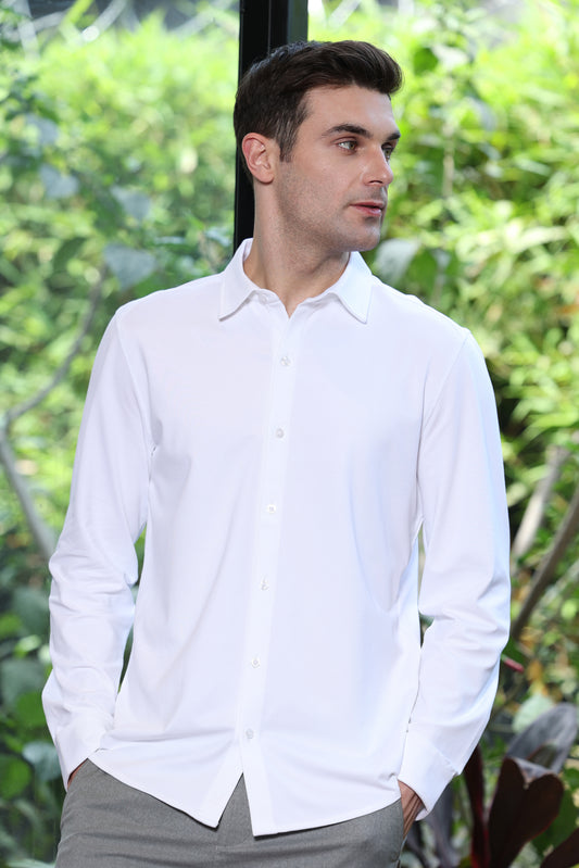 Knitique Men's All Day Full Sleeve Shirt - Regular Fit Cotton Rich Tri-Blend Fabric - Porcelain White