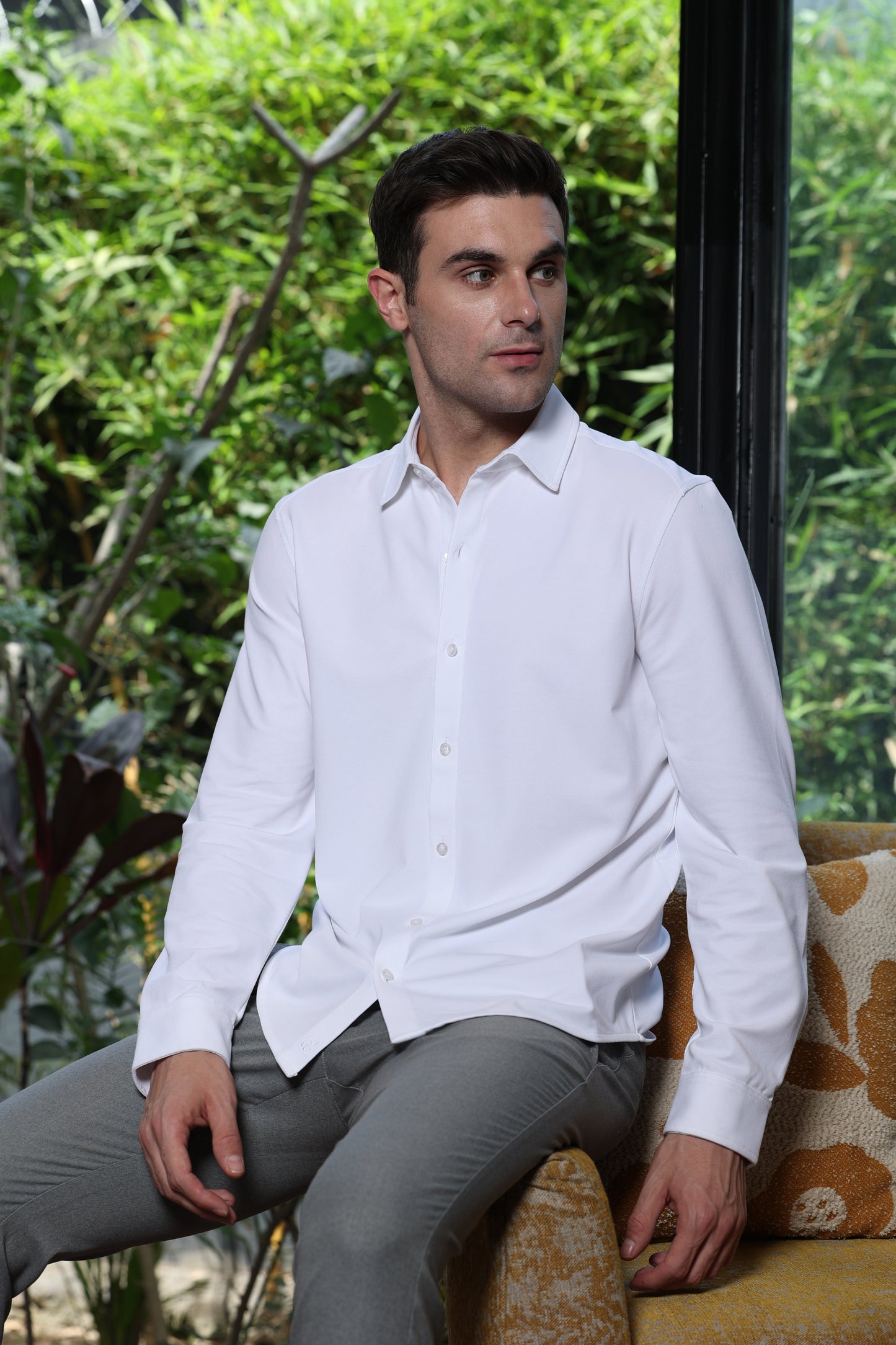 Knitique Men's All Day Full Sleeve Shirt - Regular Fit Cotton Rich Tri-Blend Fabric - Porcelain White