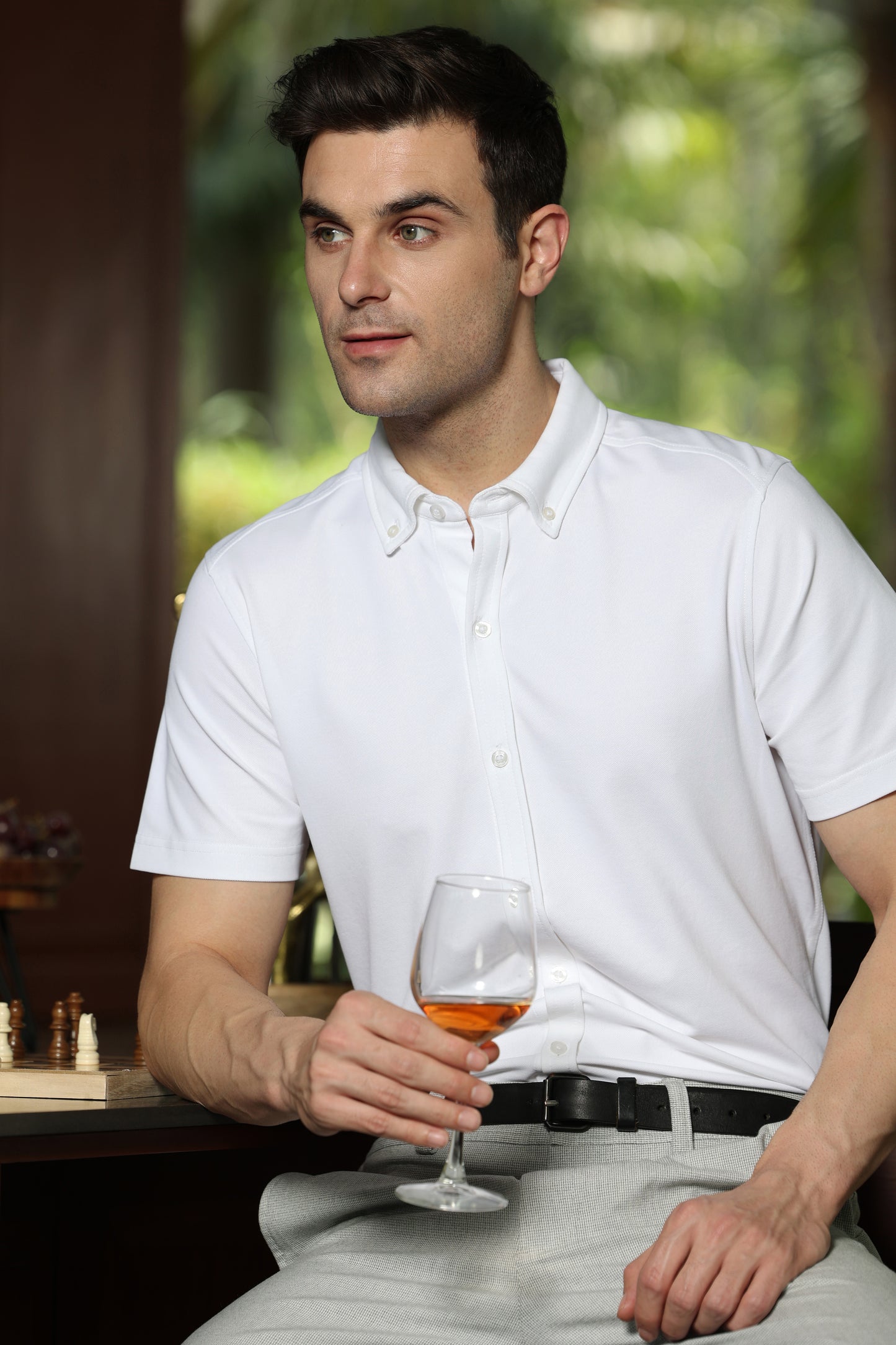 Knitique Men's Oxford Half Sleeve Shirt - Regular Fit Cotton Rich Tri-Blend Fabric - Porcelain White