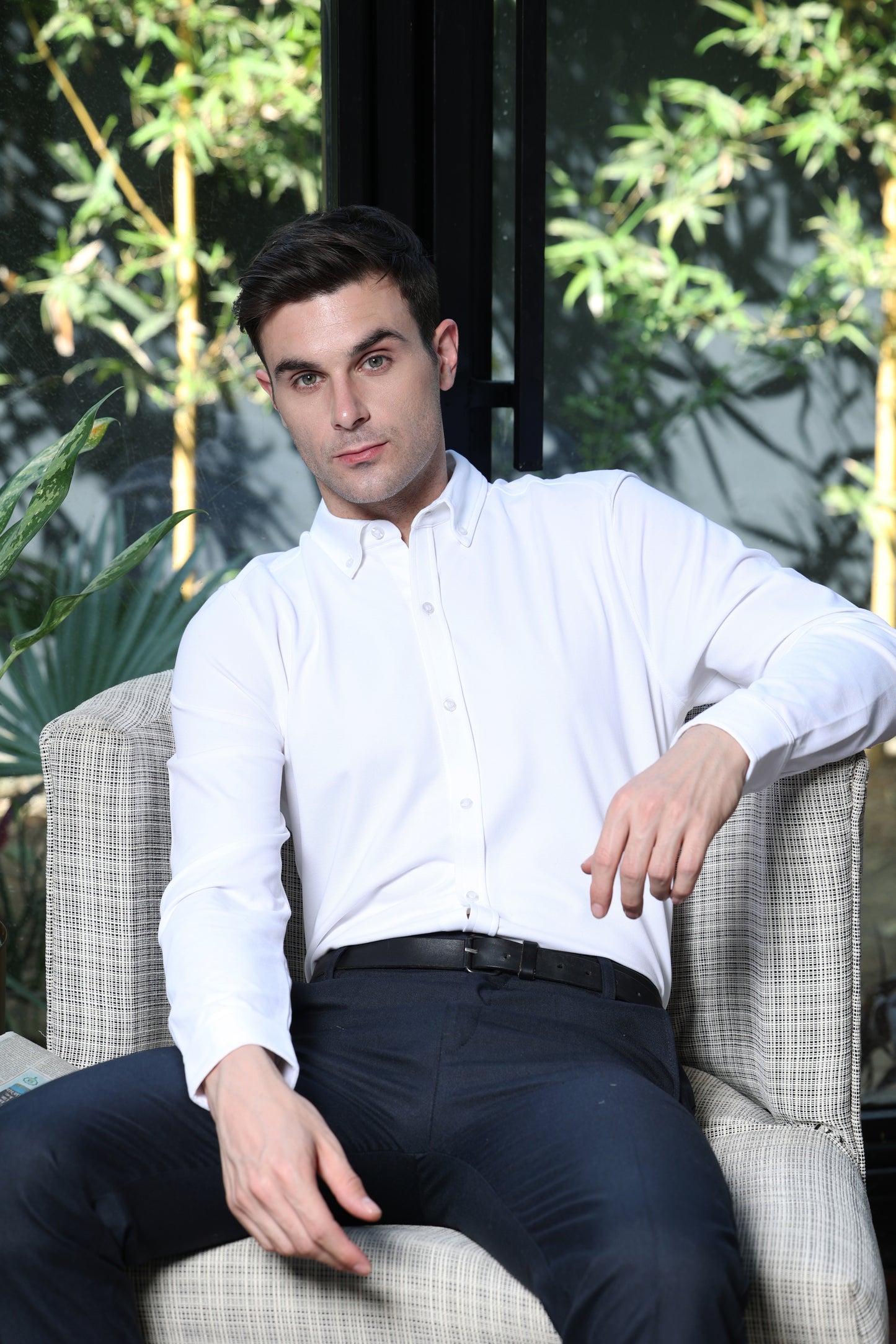 Knitique Men's Oxford Full Sleeve Shirt - Regular Fit Cotton Rich Tri-Blend Fabric - Porcelain White