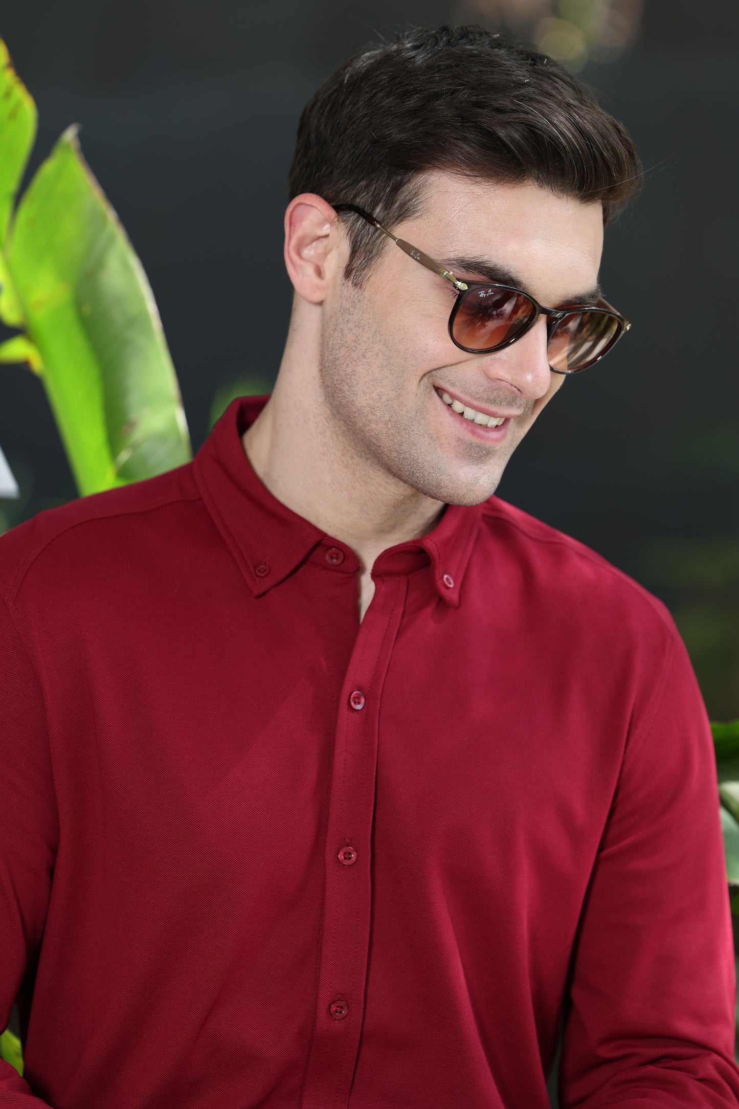 Knitique Men's Oxford Full Sleeve Shirt - Regular Fit Cotton Rich Tri-Blend Fabric - Bordeaux Maroon