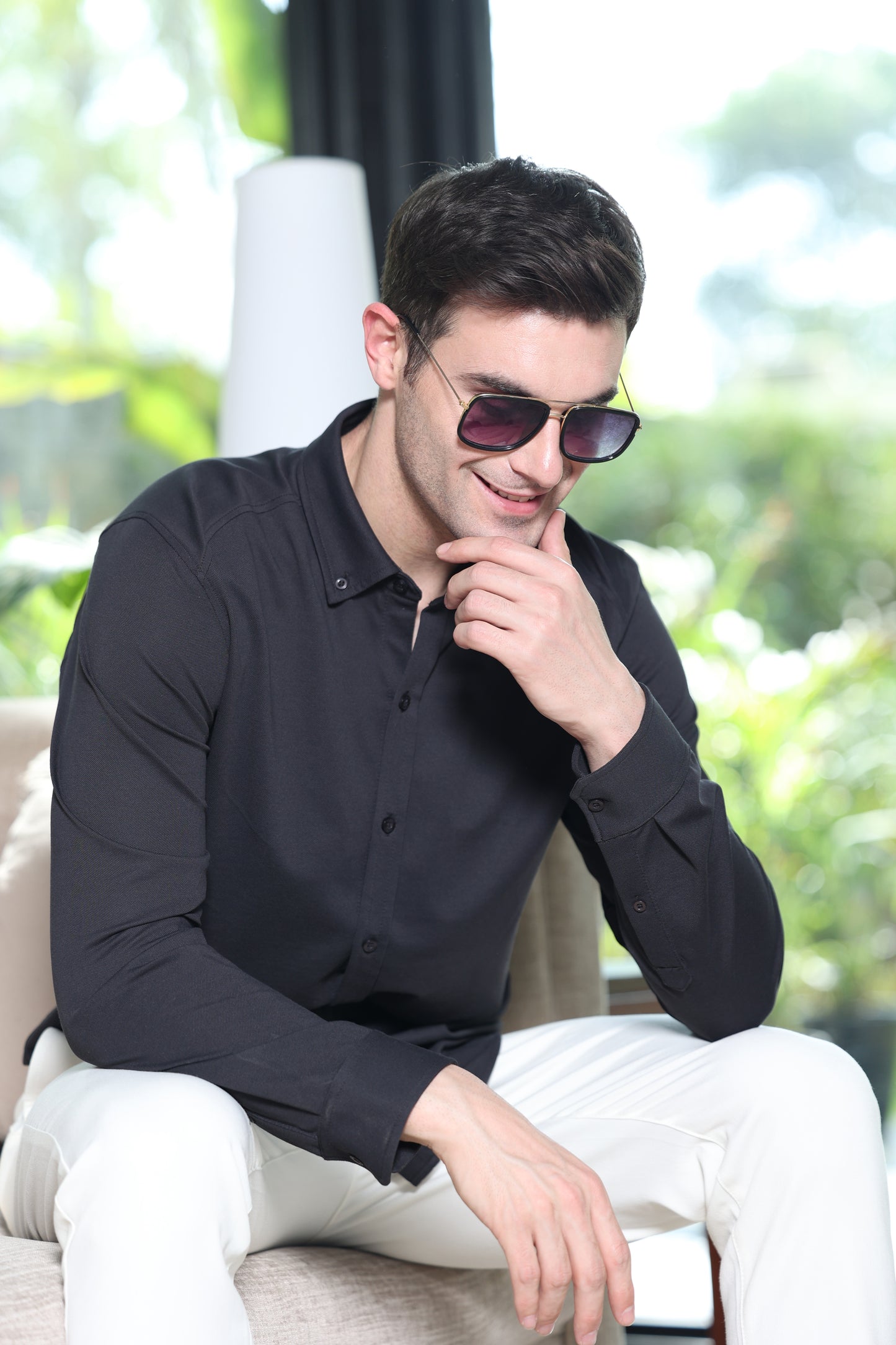 Knitique Men's Oxford Full Sleeve Shirt - Regular Fit Cotton Rich Tri-Blend Fabric - Fossil Grey