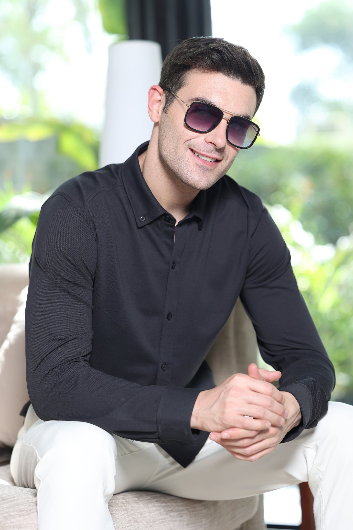 Knitique Men's Oxford Full Sleeve Shirt - Regular Fit Cotton Rich Tri-Blend Fabric - Fossil Grey