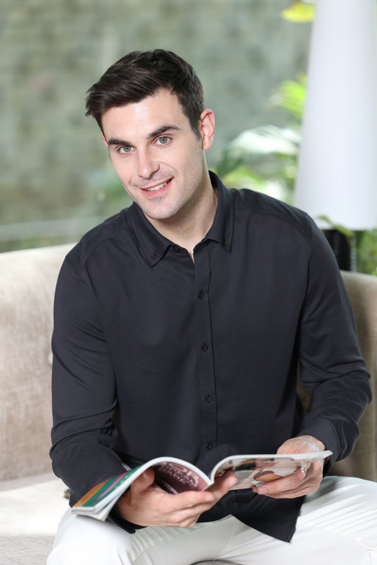 Knitique Men's Oxford Full Sleeve Shirt - Regular Fit Cotton Rich Tri-Blend Fabric - Fossil Grey