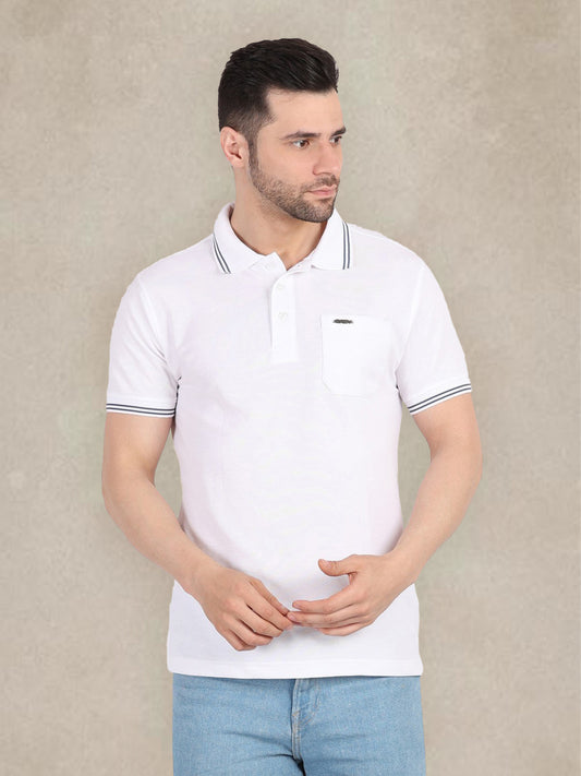 Men's Special Pocket Polo T-Shirt - Regular Fit Rich Cotton Blend - White