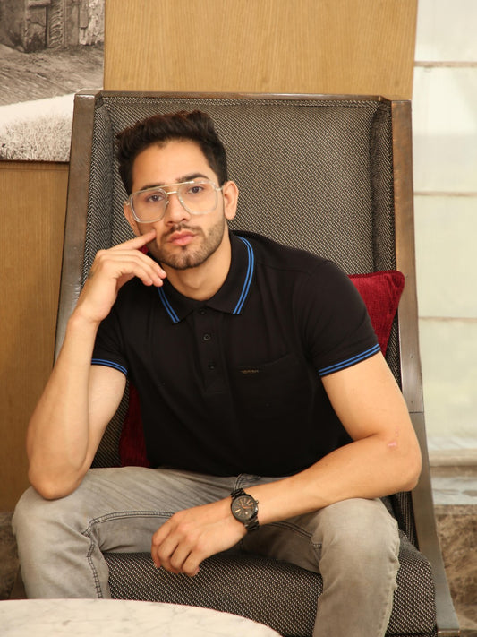 Men's Special Pocket Polo T-Shirt - Regular Fit Rich Cotton Blend - Black