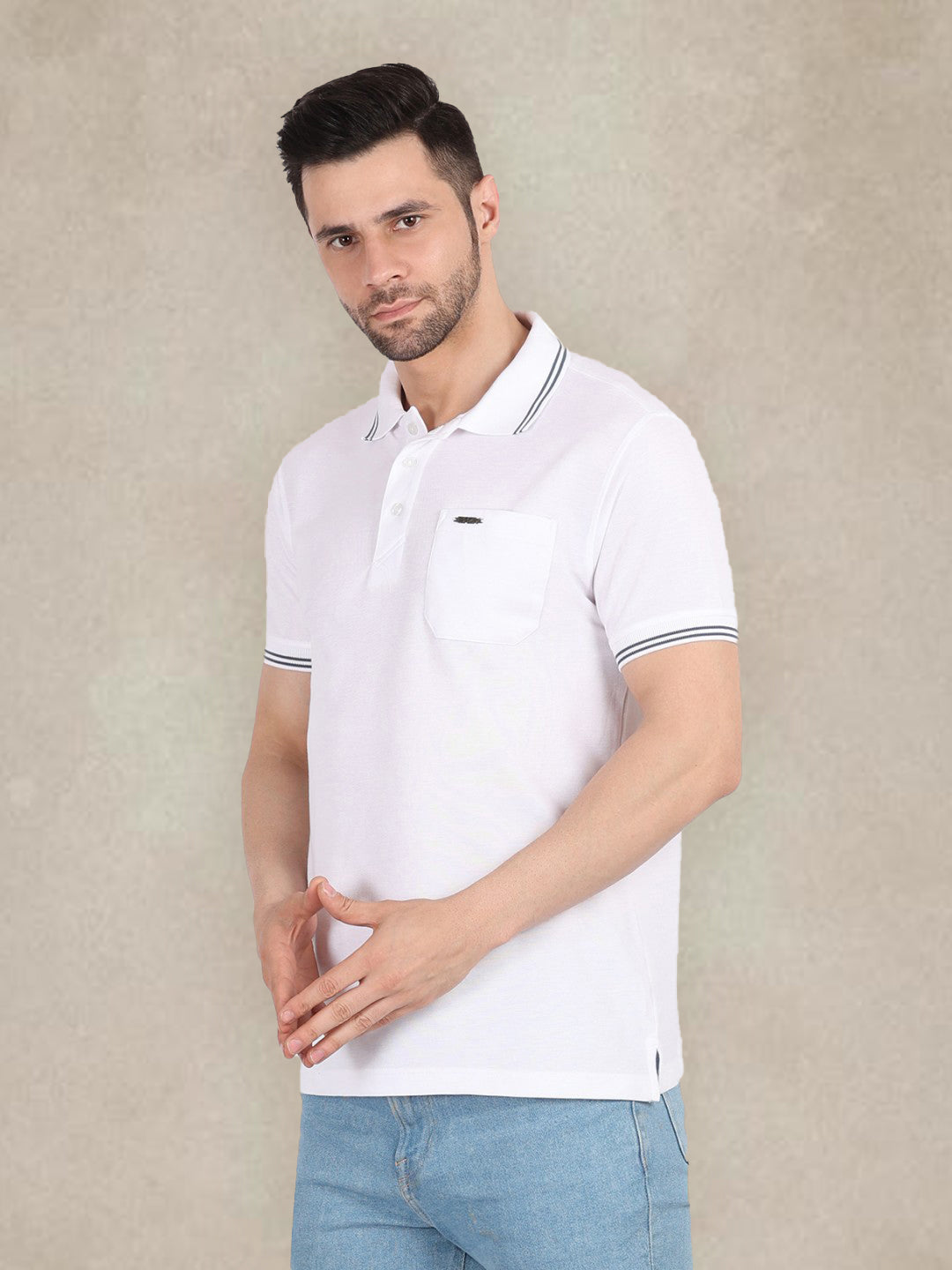 Men's Special Pocket Polo T-Shirt - Regular Fit Rich Cotton Blend - White