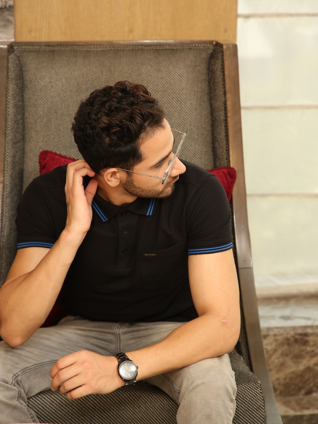 Men's Special Pocket Polo T-Shirt - Regular Fit Rich Cotton Blend - Black