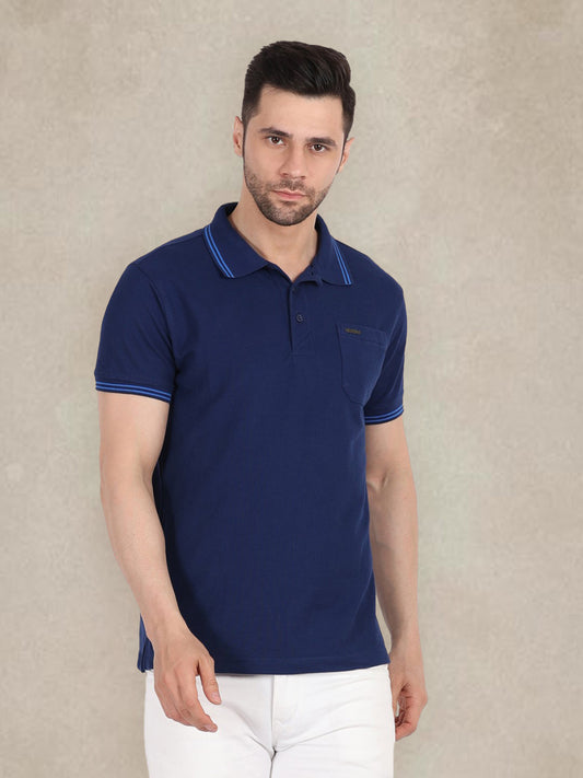 Men's Special Pocket Polo T-Shirt - Regular Fit Rich Cotton Blend - Young Navy
