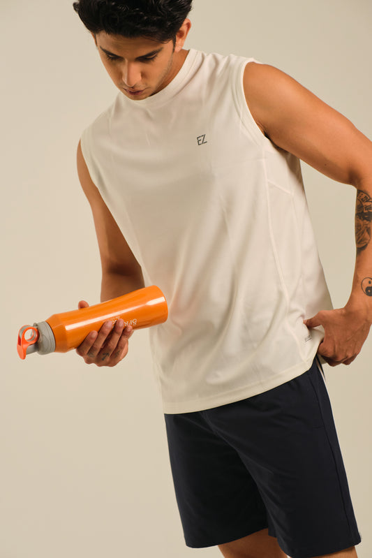 Men's Round Neck Quick Dry Vest - Regular Fit Micro Polyester - Arctic White