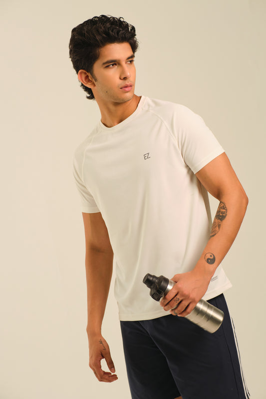 Men's Round Neck Quick Dry T-shirt - Regular Fit Micro Polyester - Arctic White