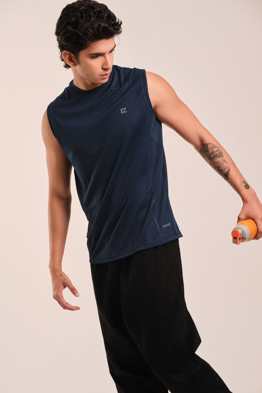 Men's Round Neck Quick Dry Vest - Regular Fit Micro Polyester - Core Navy