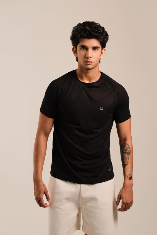 Men's Round Neck Quick Dry T-shirt - Regular Fit Micro Polyester - Phantom Black