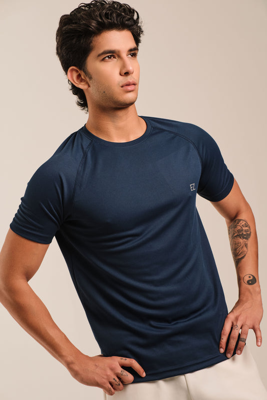 Men's Round Neck Quick Dry T-shirt - Regular Fit Micro Polyester - Core Navy