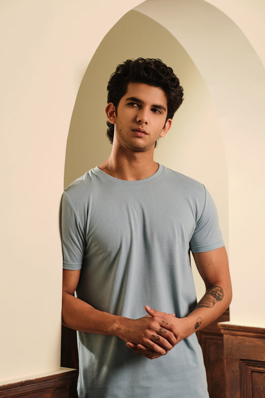 Men's Round Neck Solid T-Shirt - Regular Fit Rich Cotton - Arctic Blue