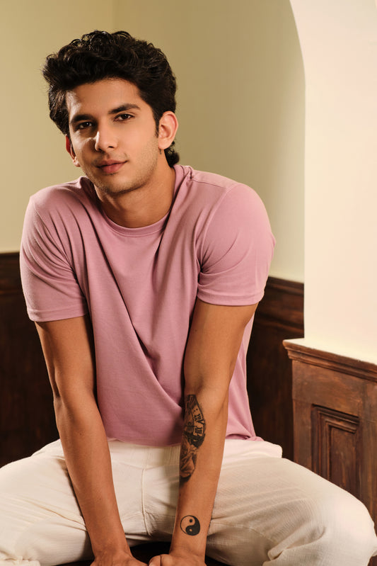 Men's Round Neck Solid T-Shirt - Regular Fit Rich Cotton - Orchid Smoke