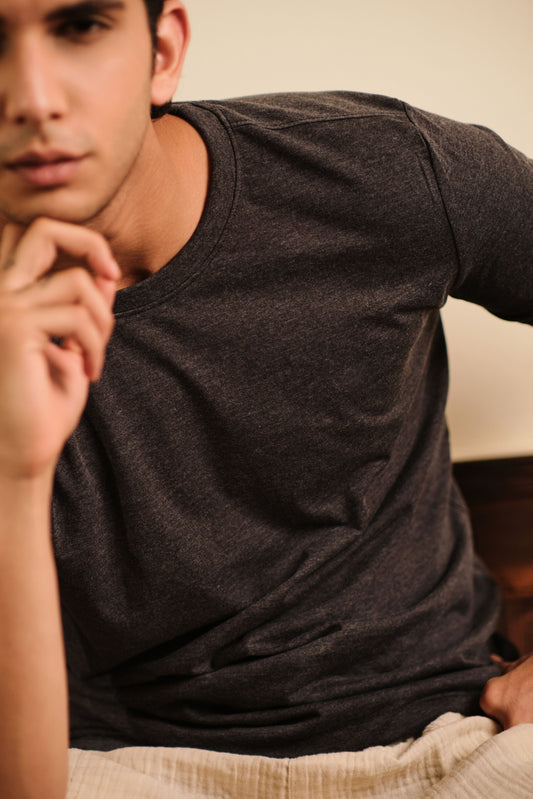 Men's Round Neck Solid T-Shirt - Regular Fit Rich Cotton - Smokey Grey