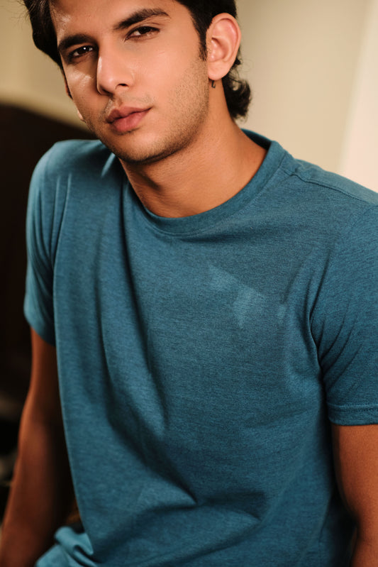 Men's Round Neck Solid T-Shirt - Regular Fit Rich Cotton - Indigo Haze