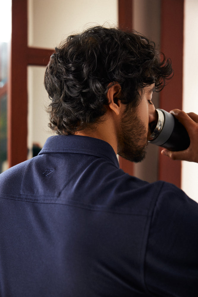 Knitique Men's Oxford Full Sleeve Shirt - Regular Fit Cotton Rich Tri-Blend Fabric - Midnight Navy