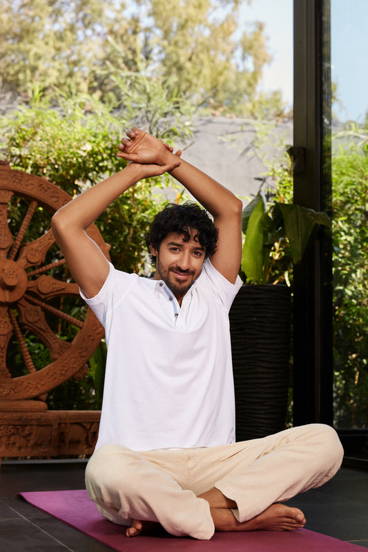 Knitique Men's Luxury Polo T-Shirt - Regular Fit Cotton Rich Tri-Blend Fabric - Porcelain White