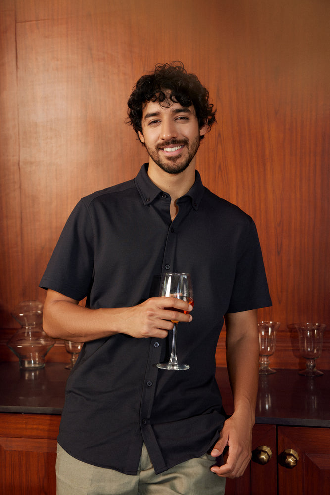 Knitique Men's Oxford Half Sleeve Shirt - Regular Fit Cotton Rich Tri-Blend Fabric - Fossil Grey