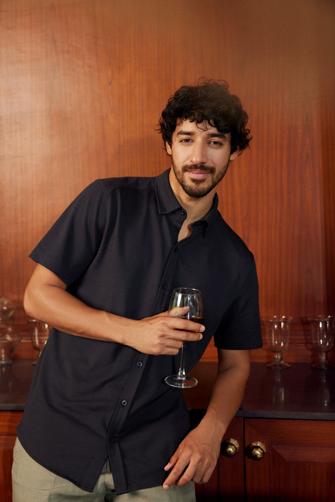 Knitique Men's Oxford Half Sleeve Shirt - Regular Fit Cotton Rich Tri-Blend Fabric - Fossil Grey