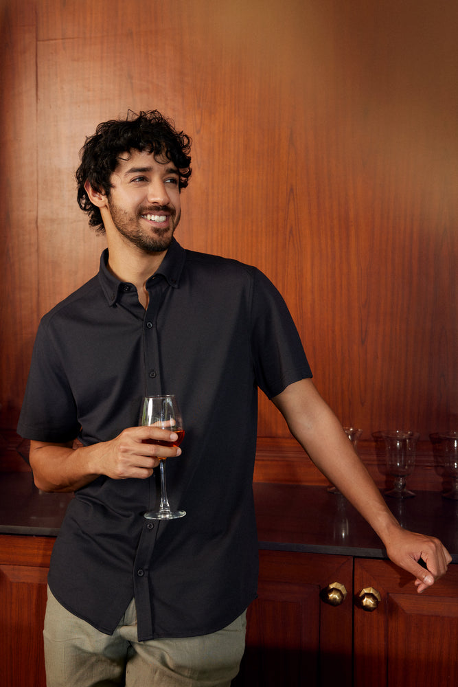 Knitique Men's Oxford Half Sleeve Shirt - Regular Fit Cotton Rich Tri-Blend Fabric - Fossil Grey