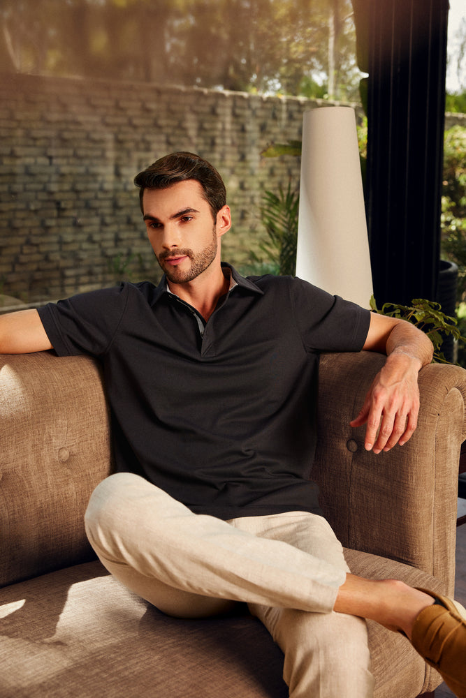 Knitique Men's Luxury Polo T-Shirt - Regular Fit Cotton Rich Tri-Blend Fabric - Fossil Grey