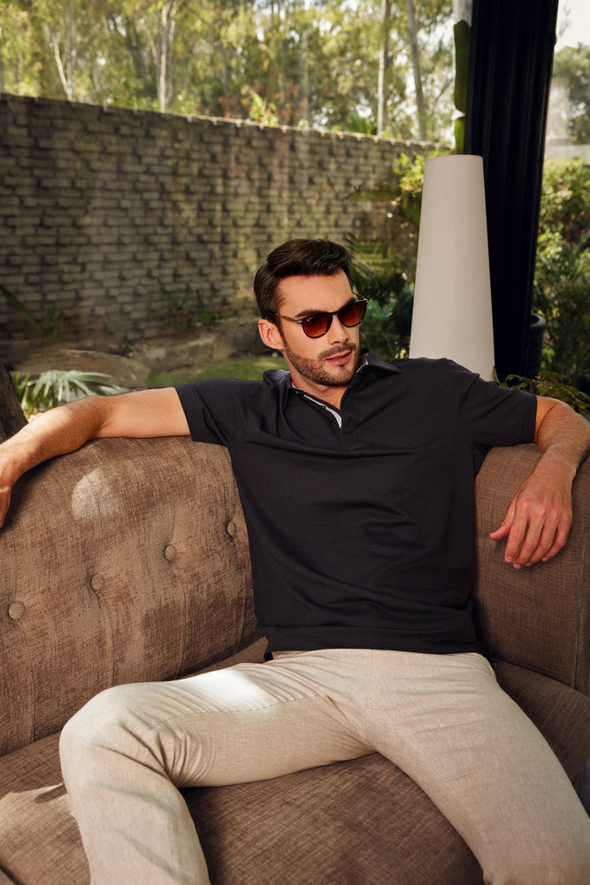 Knitique Men's Luxury Polo T-Shirt - Regular Fit Cotton Rich Tri-Blend Fabric - Fossil Grey