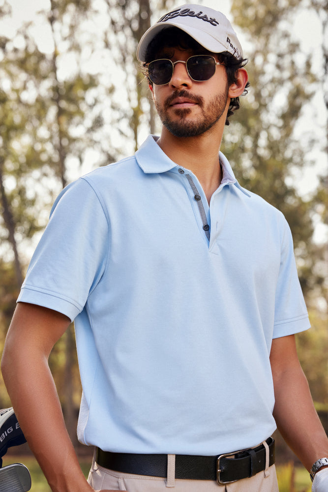 Knitique Men's Luxury Polo T-Shirt - Regular Fit Cotton Rich Tri-Blend Fabric - Celeste Powder Blue