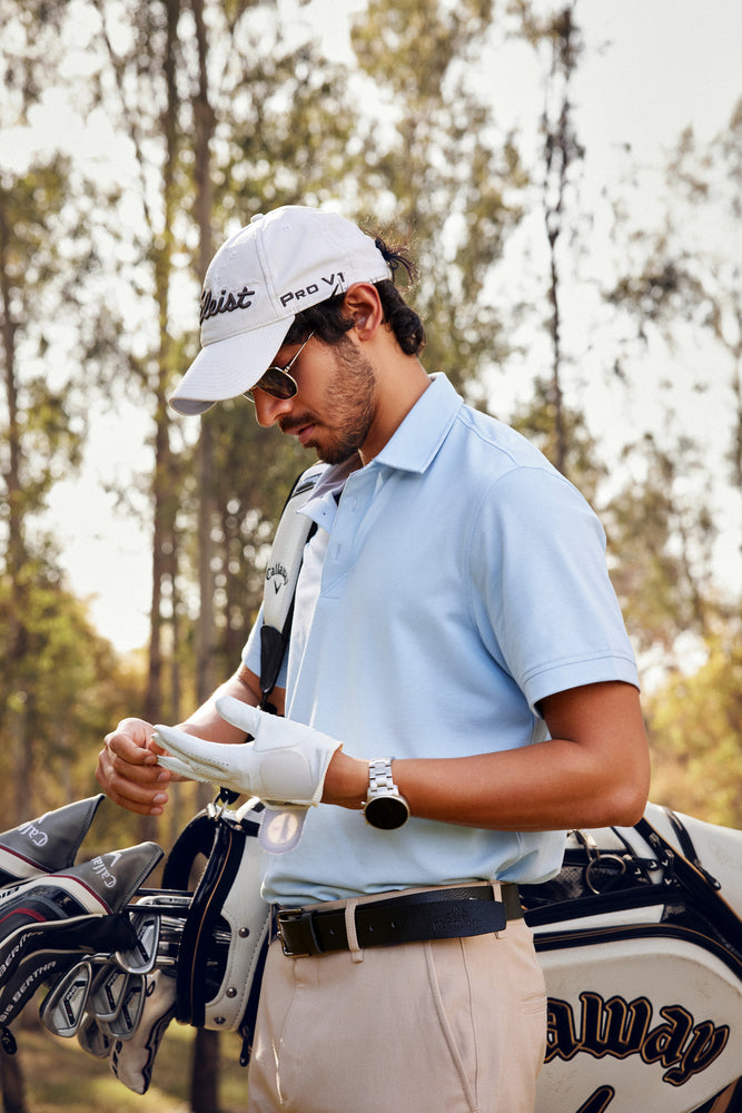 Knitique Men's Luxury Polo T-Shirt - Regular Fit Cotton Rich Tri-Blend Fabric - Celeste Powder Blue