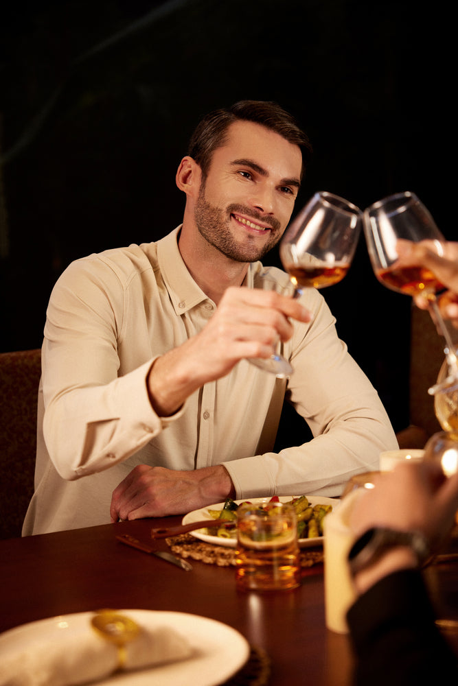 Knitique Men's Oxford Full Sleeve Shirt - Regular Fit Cotton Rich Tri-Blend Fabric - Bisque Sand