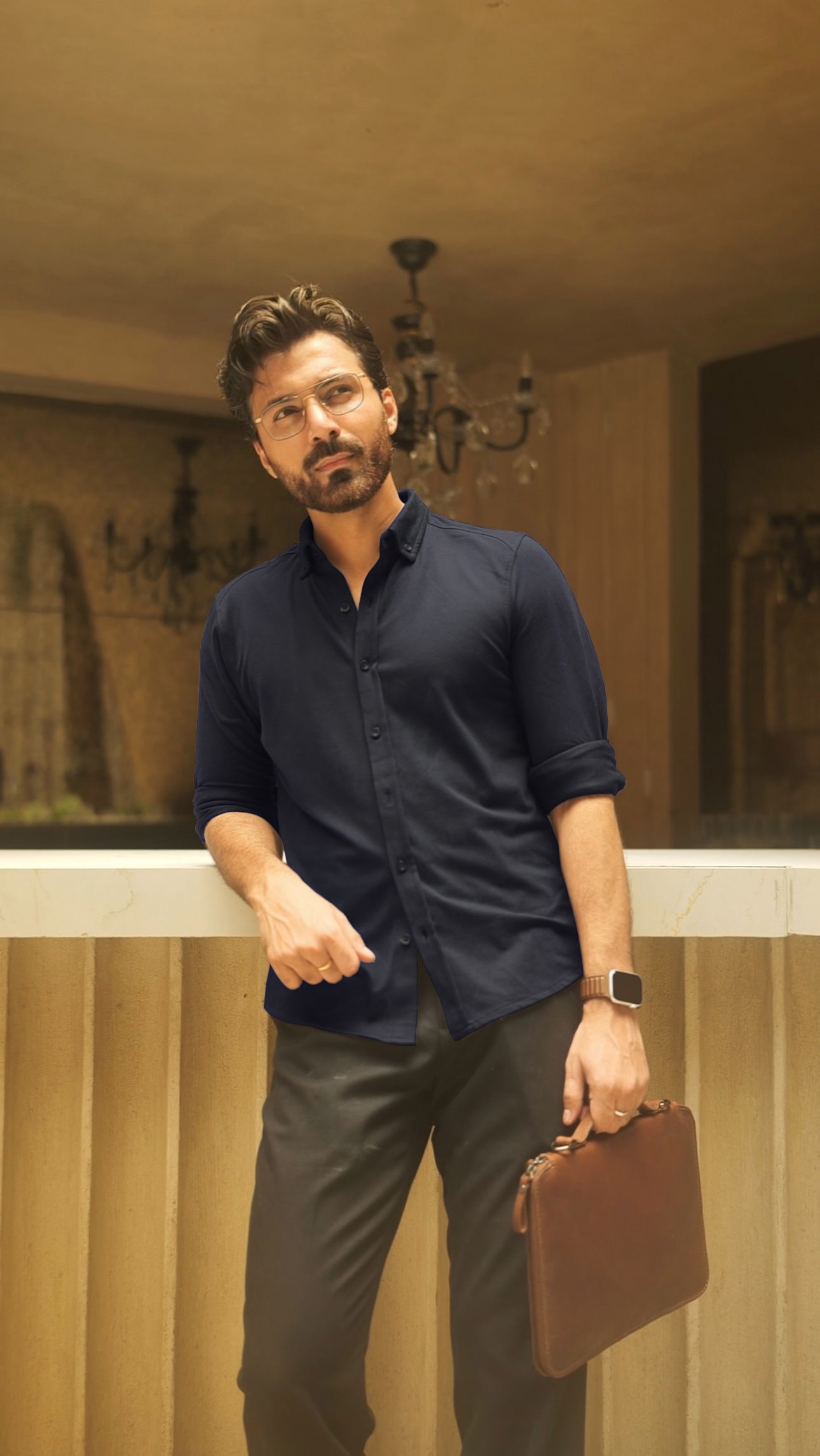 Knitique Men's Oxford Full Sleeve Shirt - Regular Fit Cotton Rich Tri-Blend Fabric - Fossil Grey