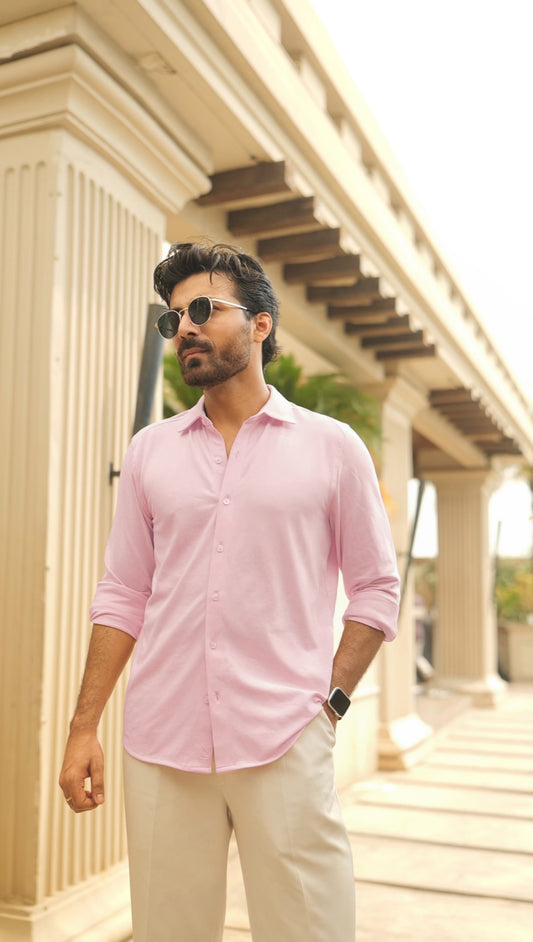 Knitique Men's All Day Full Sleeve Shirt - Regular Fit Cotton Rich Tri-Blend Fabric - Oyster Powder Pink