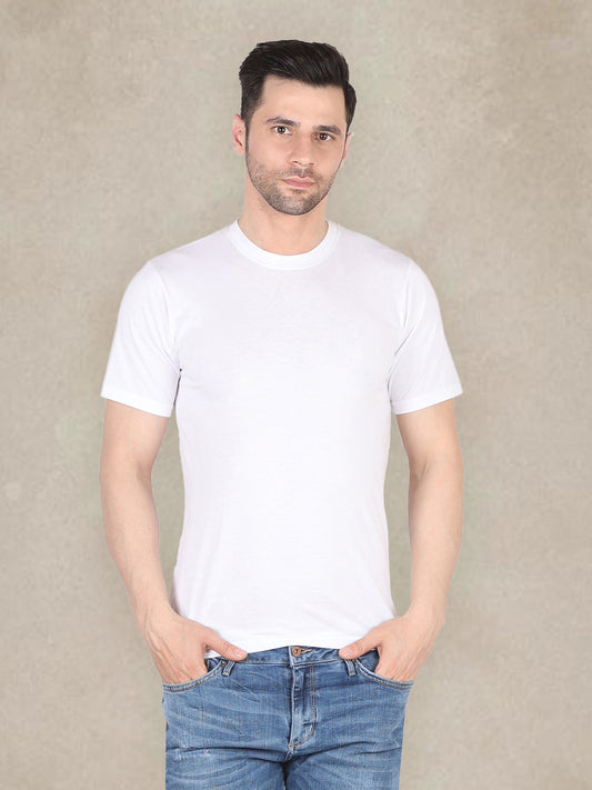 Men's Round Neck Solid T-Shirt - Regular Fit Rich Cotton - White