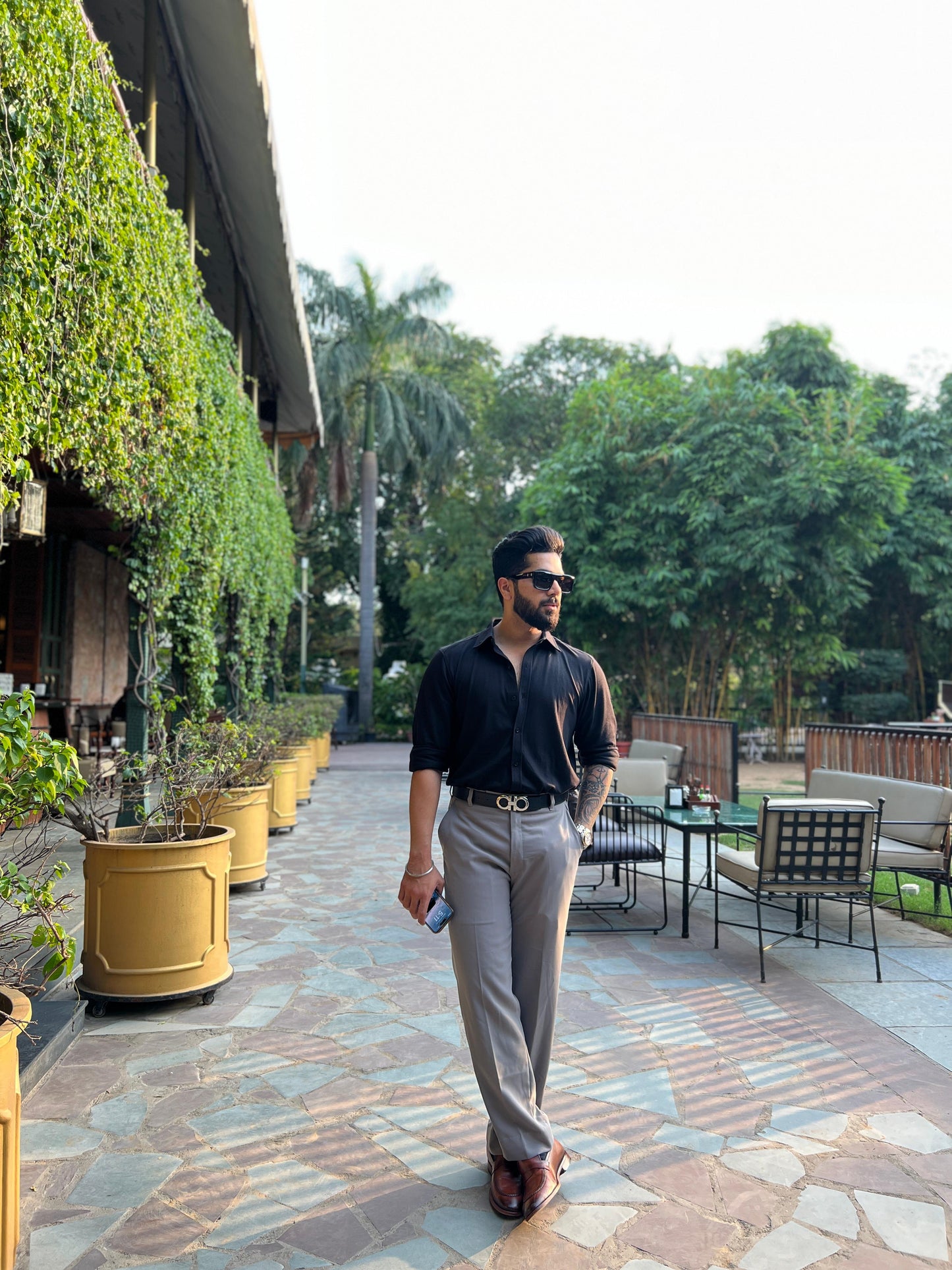 Knitique Men's Oxford Full Sleeve Shirt - Regular Fit Cotton Rich Tri-Blend Fabric - Ebony Black