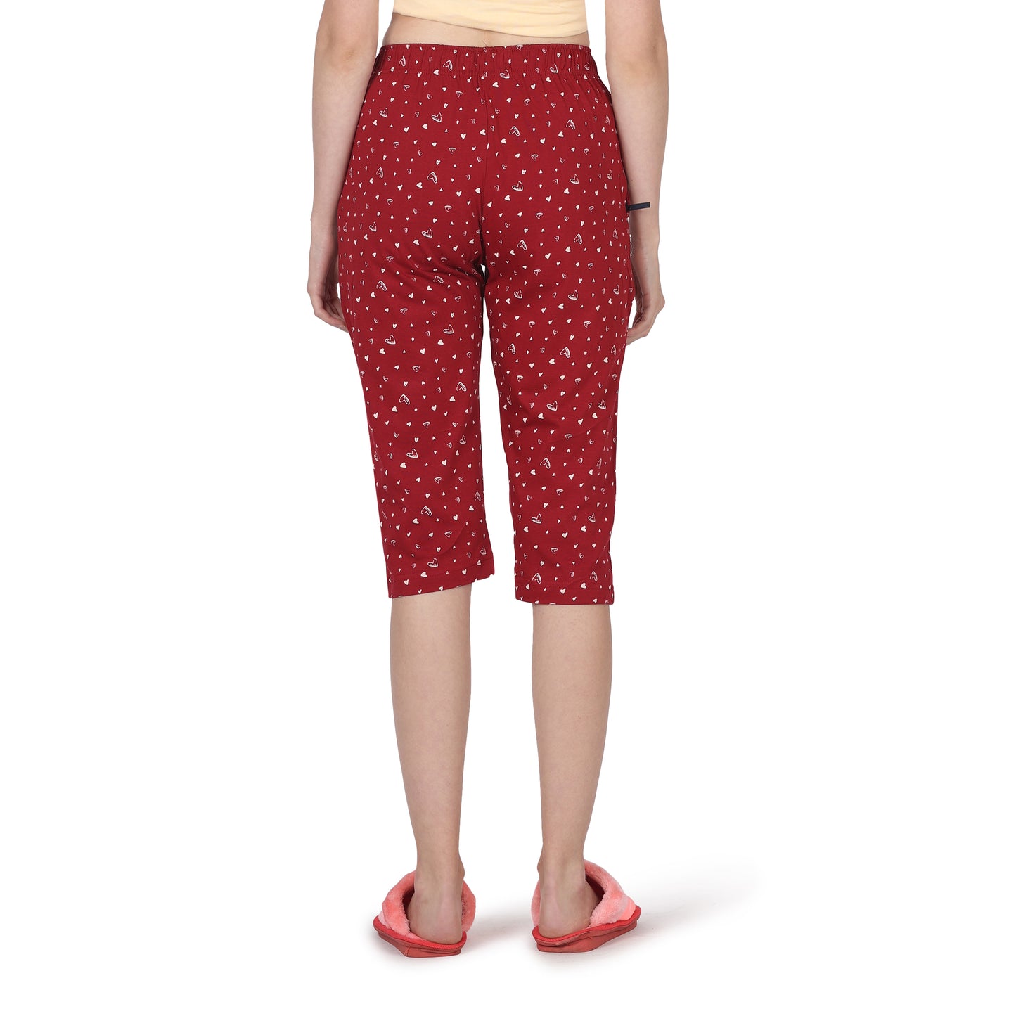 Eazy Women's Printed Capri Pants- Pack of 2- Cherry Red & Steel Blue