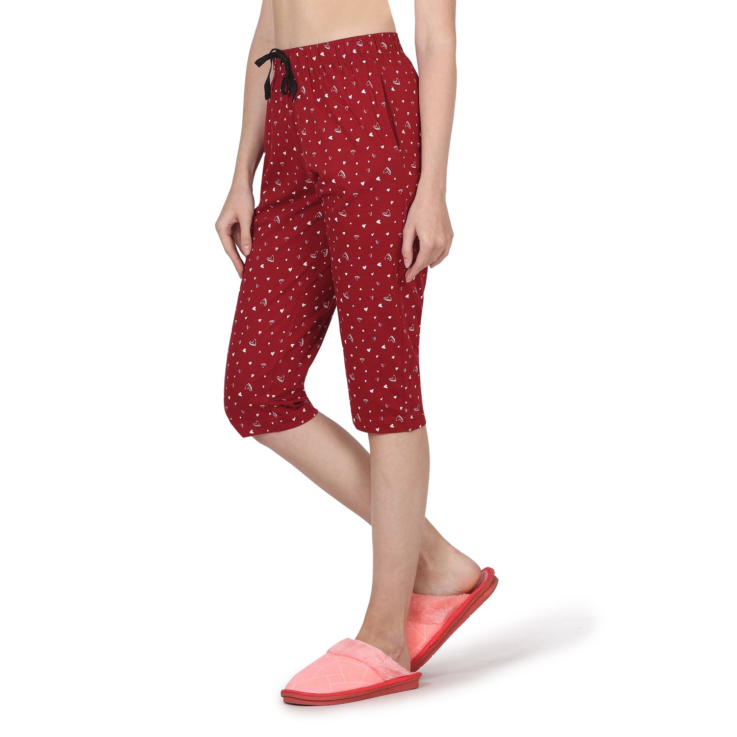 Eazy Women's Printed Capri Pants- Pack of 3- Black, Blush & Cherry Red