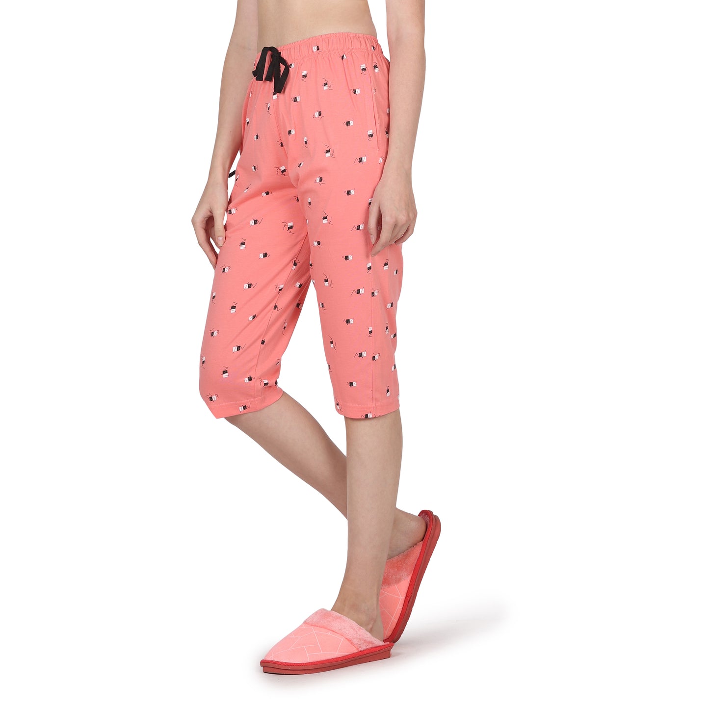 Eazy Women's Printed Capri Pants- Pack of 2- Blush & Cherry Red