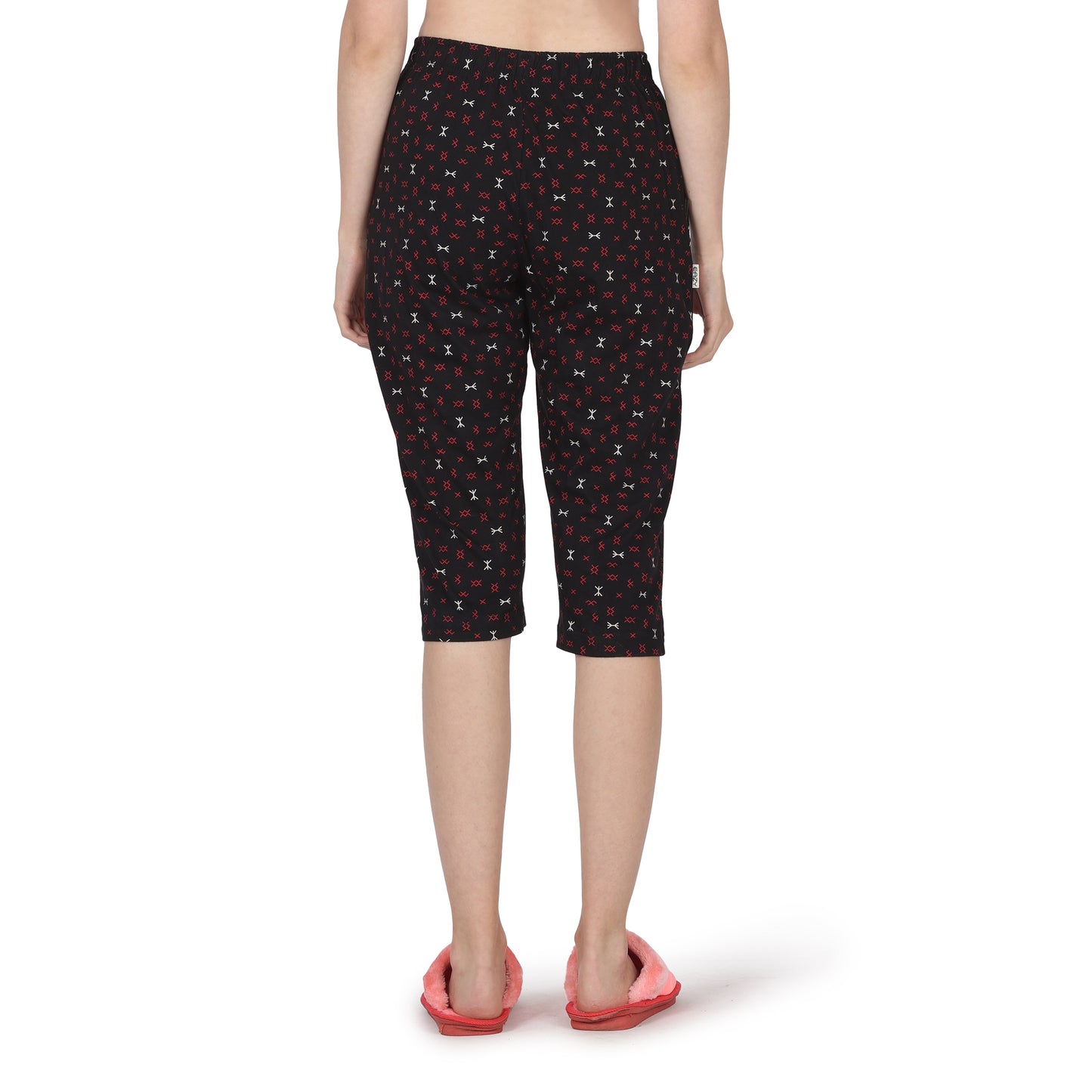 Eazy Women's Printed Capri Pants- Pack of 2- Black & Cherry Red
